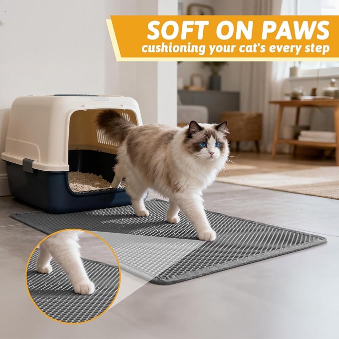Pieviev Cat Litter Mat Double Layer Waterproof Urine Proof Trapping Mat 1 Pack (Gray, 30x24 Inch (Pack of 1)) — image 4