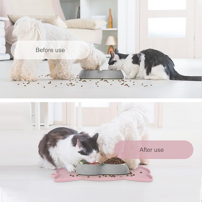 Coomazy Cat Food & Water Mat, Thicker Non-Slip Silicone Mat with Raised Edge (Pink, Medium) — image 4