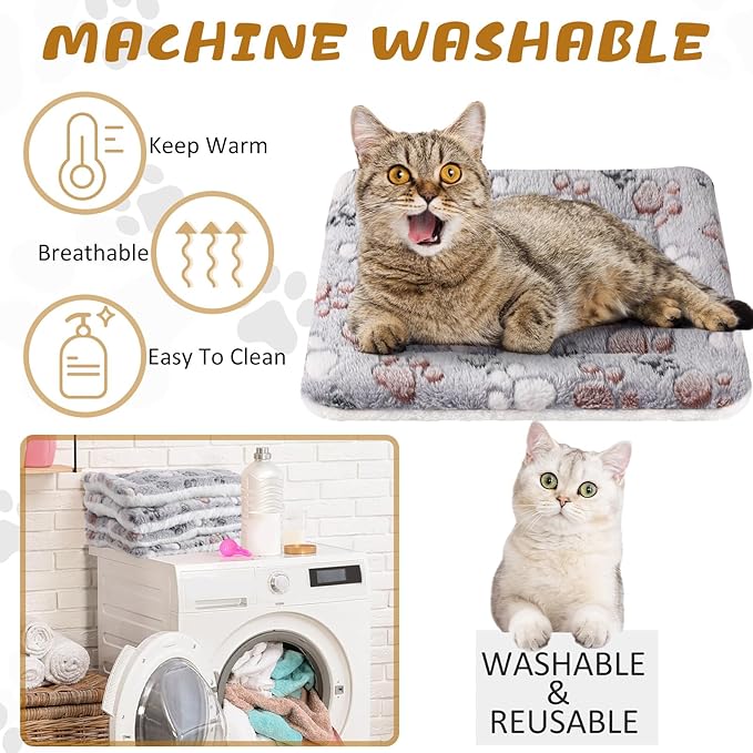 Tuanse 4 Pack Ultra Soft Dog Cat Bed Mat Small Animal Guinea Pig Bed with Cute Print Reversible Fleece Dog Crate Kennel Pad Cozy Washable Thickened Hamster Pet Beds Mat(13 x 19 Inches,Light Gray) — image 4