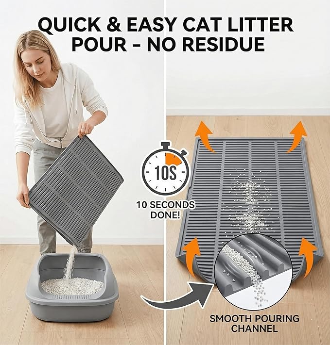 Large Cat Litter Mat: Silicone Litter Trapping Mat for Litter Box - Easy to Clean Waterproof & Anti-Slip Soft Rubber Mat - Durable Design Traps Pellet & Clay Litter — image 4