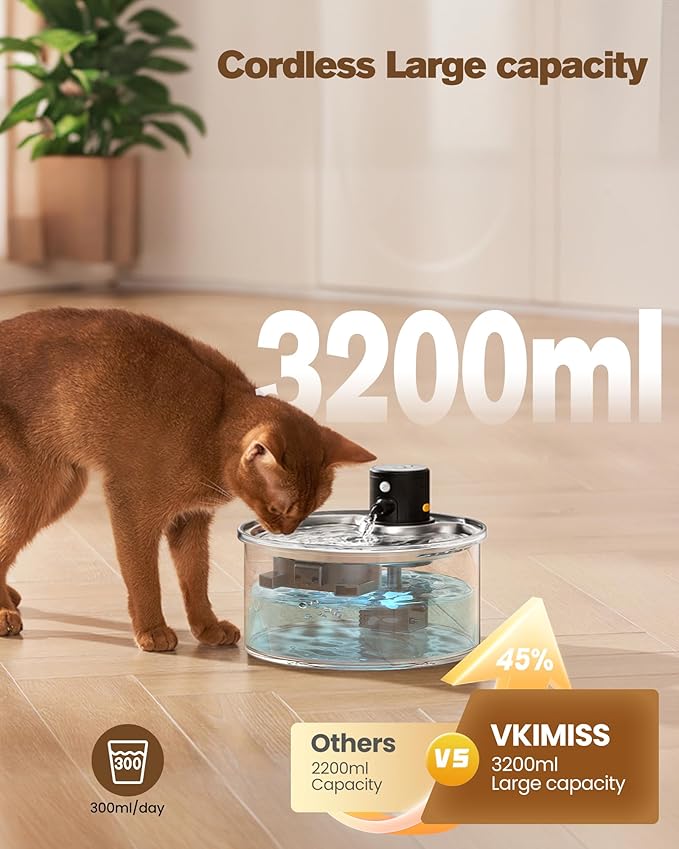 Wireless Cat Water Fountain Cordless: Battery Operated Cat Fountain - 108oz/3.2L Automatic Pet Water Dispenser Rechargeable Drinking Fountains for Cats Indoor with Motion Sensor Multiple Cats and Dogs — image 4