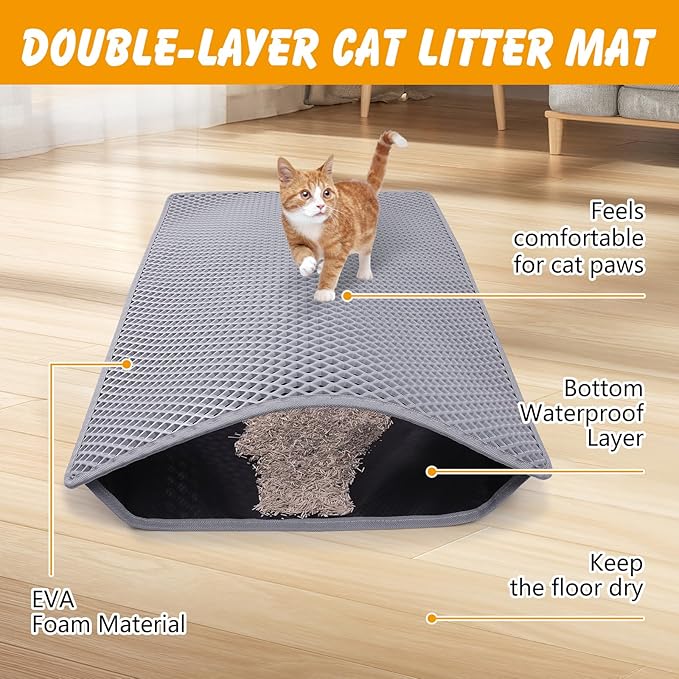 Double Layer Cat Litter Mat, 24x15 Inch Waterproof Litters Box Mat, Non-Slip Cat Mat for Litter Box — image 4