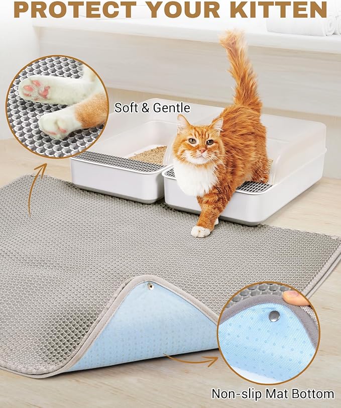 Fostanfly Cat Litter Mat - Extra Large XL 45"x 27" Cat Litter Trapping Mat, Machine Washable Double Layer Design, Urine & Waterproof for Kitty- Easy Clean for Floor — image 4