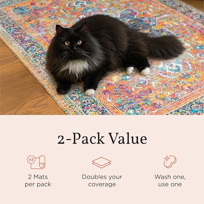Lovewag Pets Cat Litter Mat 2 Pack - Large 36x48 Machine Washable Easy Clean Non-Slip Waterproof Trapping Mats for Cats - (Marmalade Sunshine) — image 4