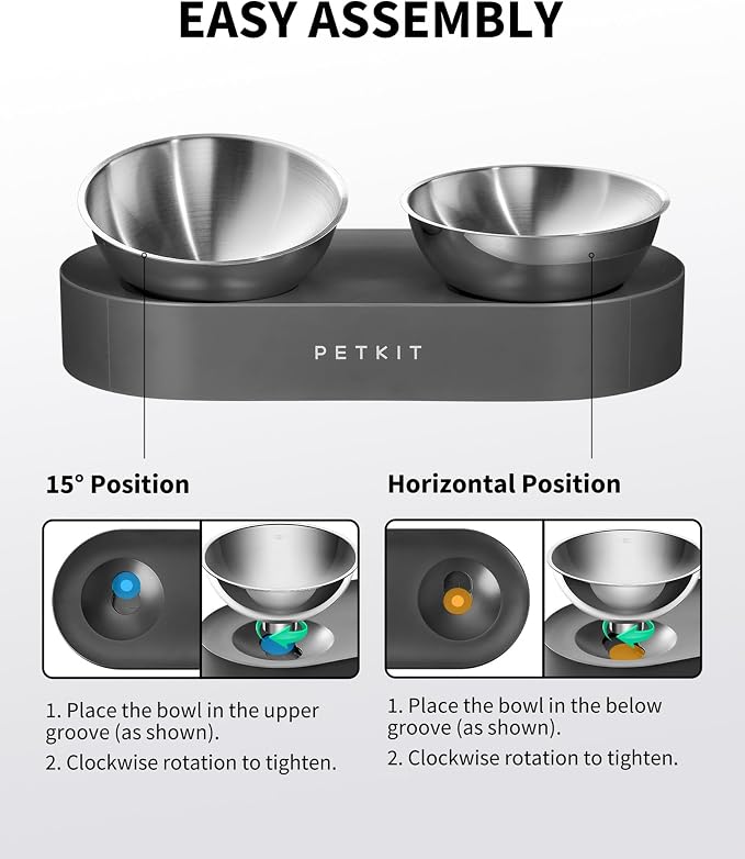 PETKIT 304 Stainless Steel Elevated Cat Bowls&Dog Bowls,Raised Cat Food and Water Bowl Set, Non-Slip, Anti Vomiting 15°Tilted Cat Small Animal Plate — image 4