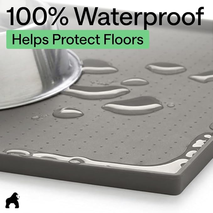 GORILLA GRIP 100% Waterproof Raised Edge BPA Free Silicone Pet Feeding Mat, Dog Cat Food Mats Contain Spills Protects Floors, Placemats for Cats and Dogs Water Bowl, Pets Accessories 18.5x11.5 Gray — image 4