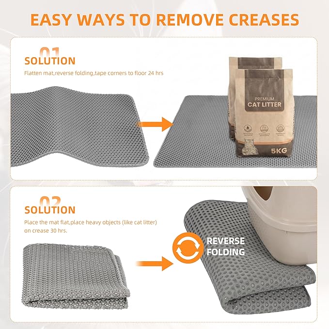 Large Cat Litter Mat for Litter Box, 47"×33" Double Layer Trapping Mat, Non-Slip Water Proof Kitty Litter Pad, Grey — image 4