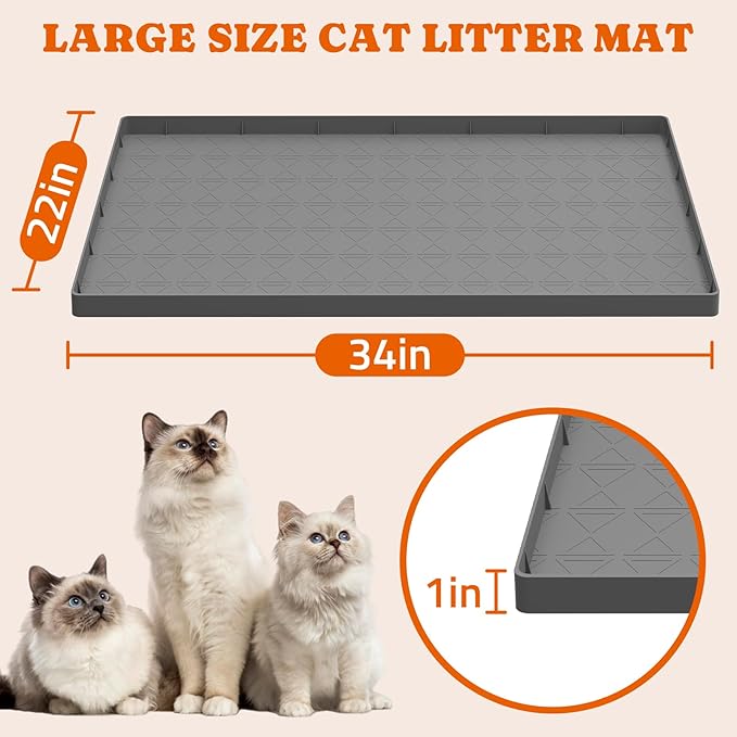 Pawtners Large Cat Litter Mat for Litter Box 2 Packs, 34" x 22" Waterproof Silicone Pad for Floor, Easy to Clean, Gray — image 4