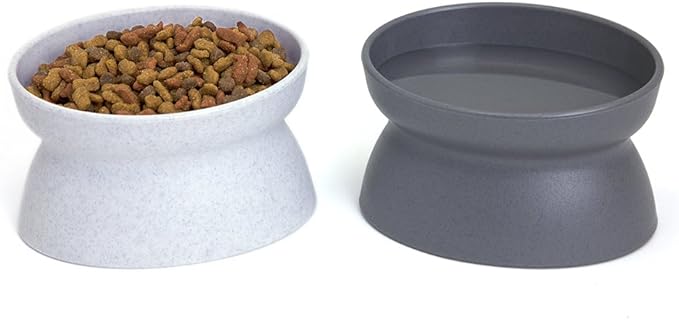 Kitty City Elevated Cat Bowls (Set of 2), Whisker-Friendly Raised Cat Food & Water Dishes, Modern Pedestal Design, Dishwasher Safe, 6.5 oz Each – White & Gray — image 4