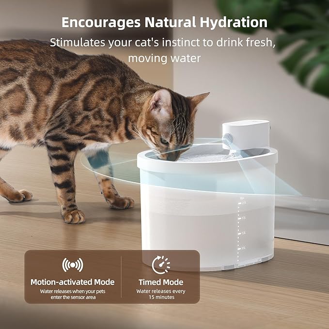 uahpet Cat Water Fountain, Wireless & Battery Operated 2L/67oz Pumpless Automatic Pet Fountain with Motion Sensor, Food-Grade ABS Tray, Easy to Clean Water Dispenser for Cats — image 4