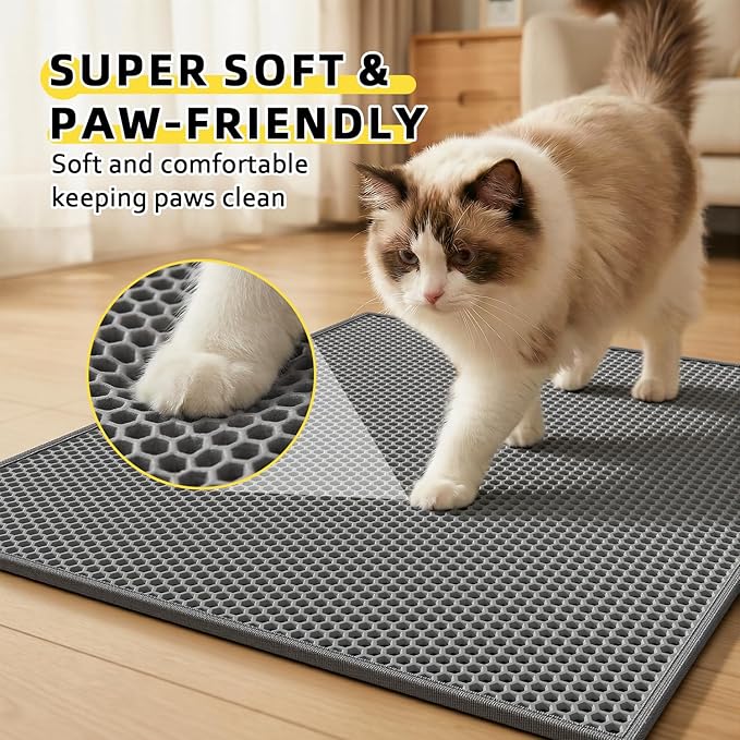 Cat Litter Mat, 30"X24" Large Double Layer Litter Trapping Mat, Waterproof/Urineproof, Easy to Clean Kitty Litter Mats for Floor, Scatter Control (Grey-1Pack) — image 4