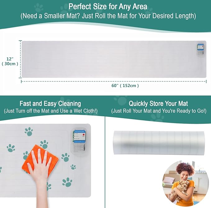 SEERWAY Scat Pet Shock Mat Indoor, Safe Shock Training Pads for Dogs and Cats, Electric Repellent Mat Keeps Pets Off Couch, Sofa, Counter Top, 3 Training Modes, 60"x12" Rectangular, Battery Operated — image 4