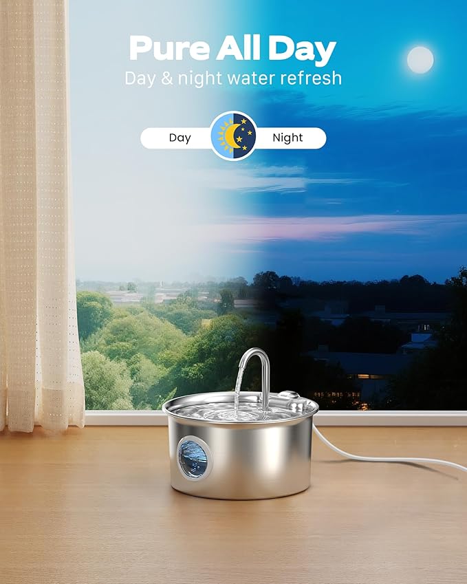 Cat Water Fountain Stainless Steel: Cat Fountain for Drinking - 88oz/2.6L Pet Water Fountain for Cats Indoor - Quiet Cats Water Bowl Dispenser - Pets Feeding & Watering Supplies - for Small Animals — image 4
