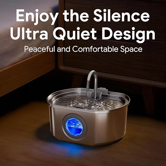 Cat Water Fountain Stainless Steel: 109oz/3.2L Cat Fountain for Drinking - Pet Water Fountain Inside - Automatic Dog Watering Dispenser Bowl - Pet Feeding & Watering Supplies - Water Level Window — image 4