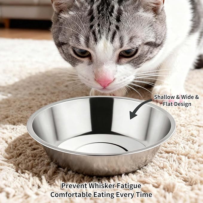 Tifanso 6PCS Stainless Steel Cat Bowls Dishes, 5.6” Metal Shallow Wide Whisker Friendly Cat Food Water Feeding Bowl, Kitten Plates, Basic Indoor Pet Food Tray, Dishwasher Safe — image 4