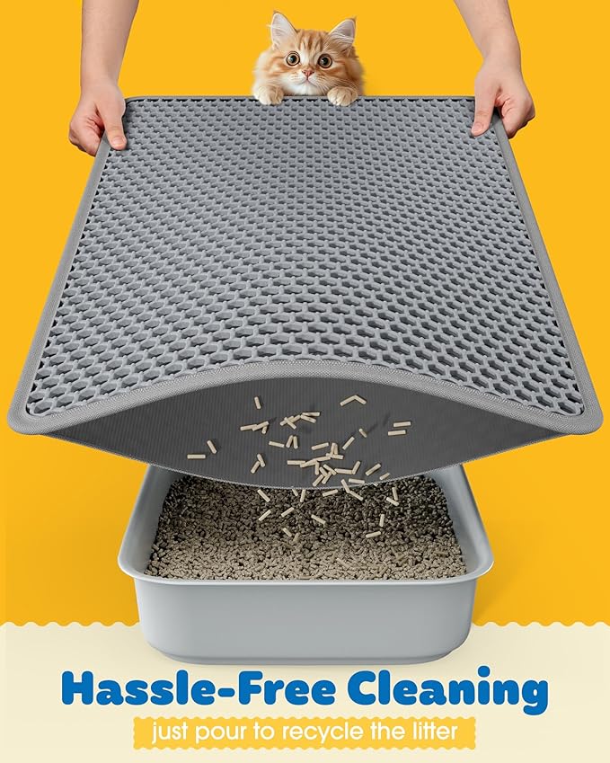 27" x 19" Cat Litter Mat - Ultra-Large Litter Box Mat with Double Layers, Urine-Proof and Non-Slip Litter Trapping Mat, Easy to Clean Kitty Litter Mats for Floor, Scatter Control, Grey — image 4