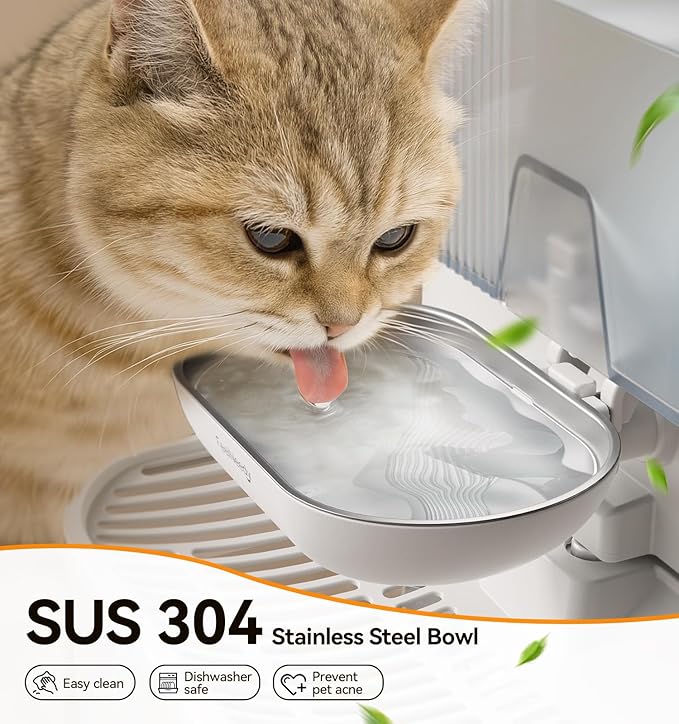 Wireless Cat Water Fountain No Filters, Wastewater Separation, FEELNEEDY Stainless Steel Bowl, 3.5L Pet Water Fountain for Cats & Dogs Dispenser, White — image 4