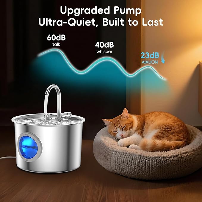 Cat Water Fountain Advanced 304 Stainless Steel 2.2L/74oz with Detachable Tank, Easy to Clean, Automatic Pet Fountain Quiet Cats Water Dispenser, Perfect for Cats Dogs Indoor — image 4