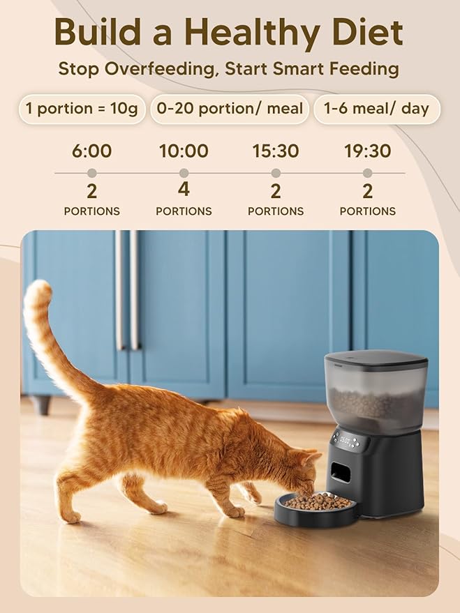 Automatic Cat Feeder and Water Fountain, 4L/16Cups Pet Dry Food Dispenser 2L Water Dispenser, Locking Lid, Programmable Timer 6 Daily Meals, 10s Voice Recorder, Cat Accessories for Puppy Kitten — image 4