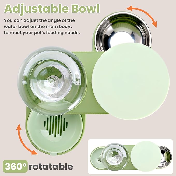 2 Pack Automatic Cat Feeder Stainless Steel Water Dispenser Gravity Food Feeder and Waterer Set with Pet Food Bowl for Small Medium Kitten Puppy Pets Large Capacity(Green) — image 4