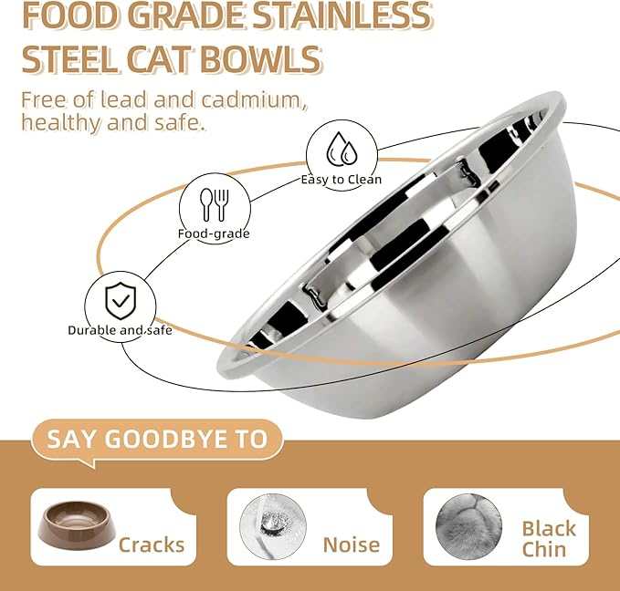 Elevated Cat Bowl, Raised Cat Food and Water Bowl Set for Indoor Cats, Splash Proof with 2 Stainless Steel Pet Food Bowls for Cats and Puppies, Whisker Fatigue and Dishwasher Safe - White — image 4