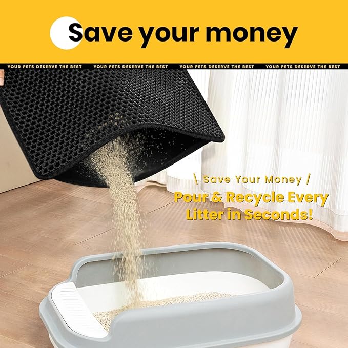Cat Litter Mat Compact Size 23.6"x14.6" for Small Spaces, Upgrade Waterproof Leakproof Back Layer, Honeycomb Trapping Mat, Washable, Easy to Clean, Scatter Control Kitty Litter Matt, Black — image 4