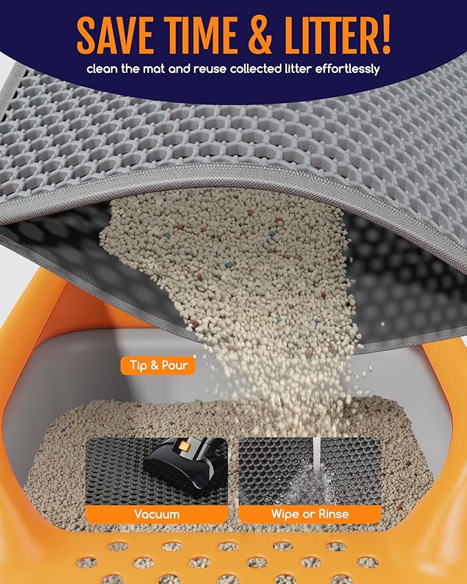 Powools Cat Litter Mat - 23.2" x 14.6" Small Litter Box Mat with Double Layers, Urine-Proof and Non-Slip Litter Trapping Mat, Easy to Clean Kitty Litter Mats for Floor, Scatter Control, Grey — image 4
