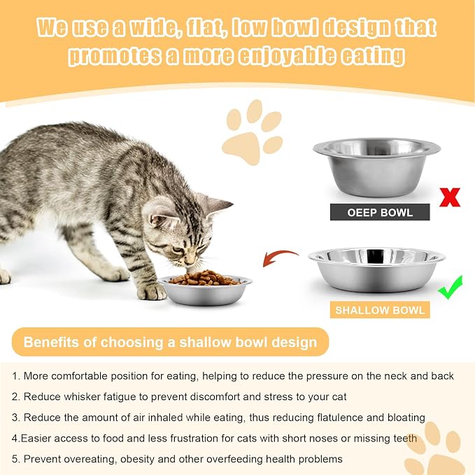 Stainless Steel Cat Bowl-Shallow Wide Flat Cats Food Bowls,Metal Kitten Dishes Whisker Friendly Fatigue Relief,Replacement Basic Kitty Plates for Elevated Stand,Dishwasher Safe（Set of 5） — image 4