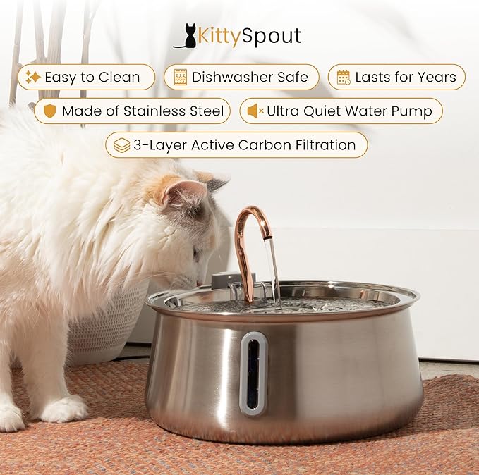 KittySpout Stainless Steel Cat Water Fountain Automatic Drinking Fountain, Quiet Circulating Water Bowl, Dishwasher Safe, Indoor Pet Fountain for Hydrated Healthy Cats (Stainless Steel, 4L Corded) — image 4