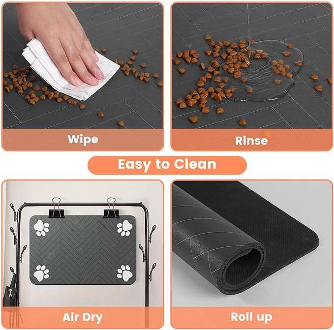 Pet Feeding Mat-Absorbent Pet Placemat for Food and Water Bowl, with Waterproof Rubber Backing, Quick Dry Water Dispenser Mat for Dog and Cat (20"x12", Striped Dark Gray) — image 4
