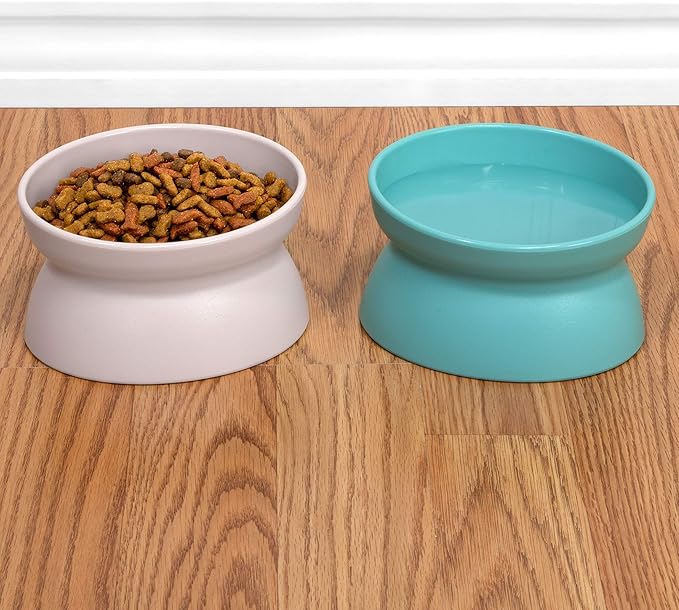 Kitty City Elevated Cat Bowls (Set of 2), Whisker-Friendly Raised Cat Food & Water Dishes, Modern Pedestal Design, Dishwasher Safe, 6.5 oz Each – Teal & Light Pink — image 4