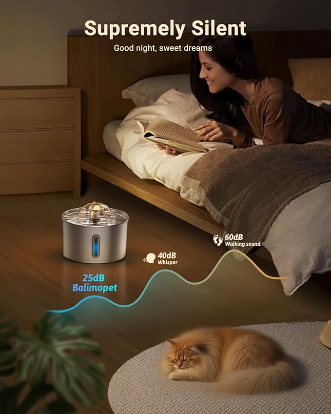 Cat Water Fountain Stainless Steel - 74oz/2.2L Automatic Large Pet Watering Bowl Dispenser for Indoor Dogs - Drinking Fountains with 3 Filter, Gifts for Cats and Kitty - Dog Waterer Bowls No Spill — image 4