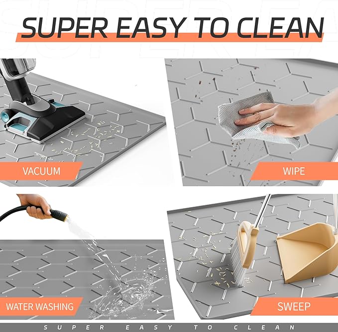 Bulkniu Large Silicone Cat Litter Mat, Waterproof/Urineproof, Litter Recycling, Easy to Clean, Soft on Kitty Paw (22"X34"- Grey) — image 4
