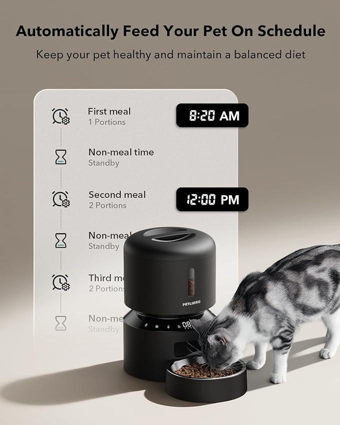 PETLIBRO Automatic Cat Feeder – 3L Programmable Pet Food Dispenser with Airtight Storage, Timed Portion Control, Voice Meal Call & Dual Power Supply, Clog-Free Healthy Feeding for Cats & Small Dogs — image 4