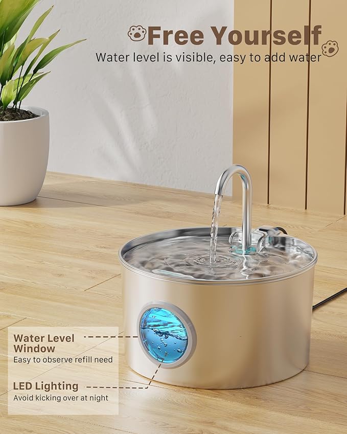 Cat Water Fountain Stainless Steel: 74oz/2.2L Cat Fountain for Drinking - Pet Water Fountain for Cats Inside - Quiet Cats Water Bowl Dispenser - Kitty Drinking Fountains - for Pets& Small Animals — image 4