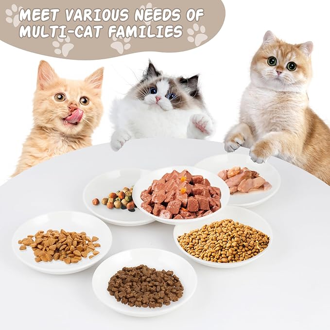 6 Pack Cat Food Bowl, Ceramic Cat Bowls, Anti Whisker Fatigue Cats Bowl Set,5.5 Inches Shallow Wide Kitten Plates for Food and Water (White-A) — image 5