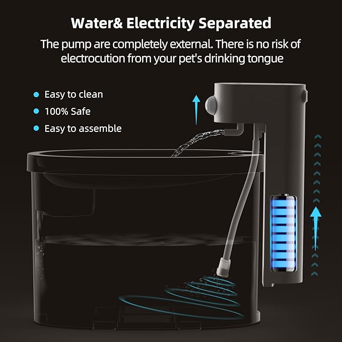 uahpet Cat Water Fountain, Wireless & Battery Operated 2L/67oz Pumpless Automatic Pet Fountain with Motion Sensor, Food-Grade ABS Tray, Easy to Clean Water Dispenser for Cats — image 5