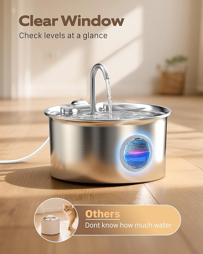 Cat Water Fountain Stainless Steel: Cat Fountain for Drinking - 88oz/2.6L Pet Water Fountain for Cats Indoor - Quiet Cats Water Bowl Dispenser - Pets Feeding & Watering Supplies - for Small Animals — image 5