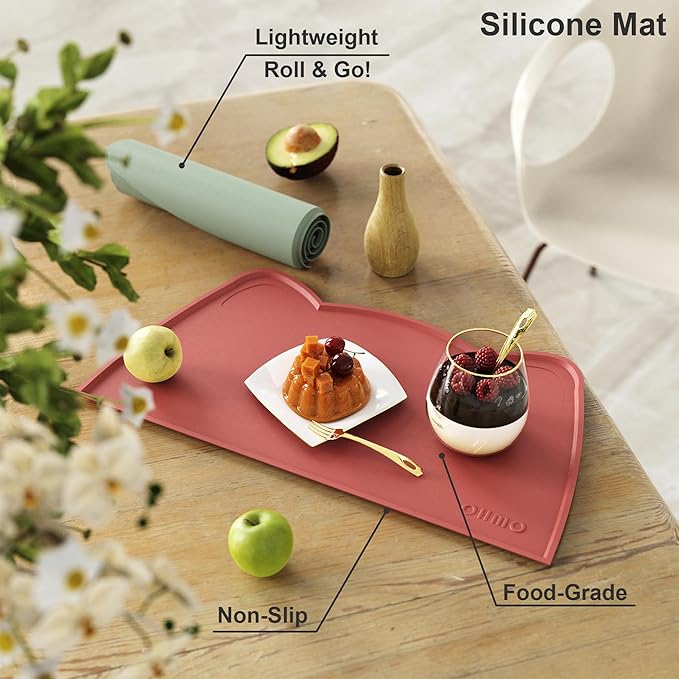 OHMO - Cat Food Mat, Silicone Pet Feeding Mat for Floor Non-Skid Waterproof Dog Water Bowl Tray, Easy to Clean Pet Placemat (Erythrinus, 18 * 9.8'') — image 5