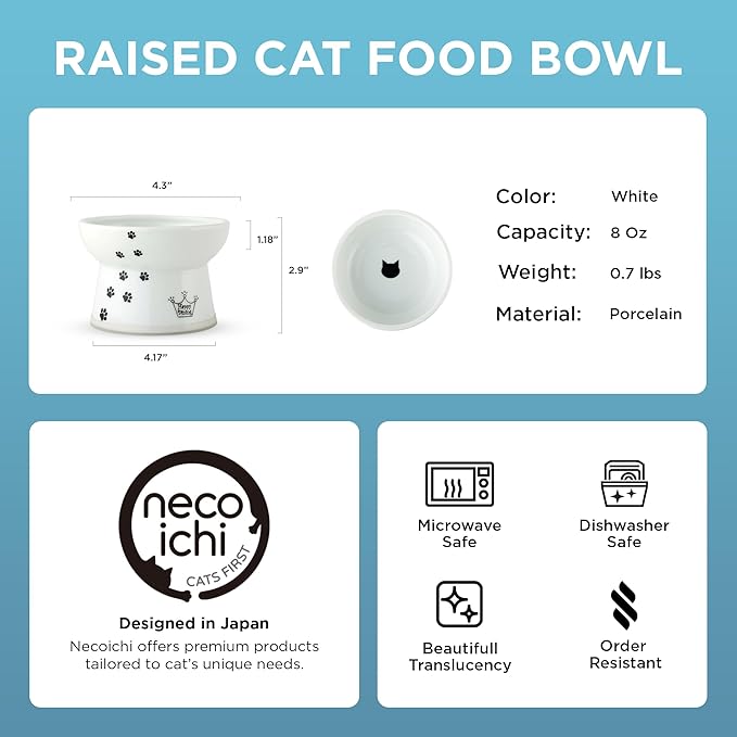 Necoichi Raised Cat Food Bowl – Ceramic Elevated Cat Bowl for Whisker & Neck Fatigue, Dishwasher Microwave Safe – Non-Slip & Anti Vomiting Ergonomic Design (Cats, Regular, 1-Cup Capacity) — image 5