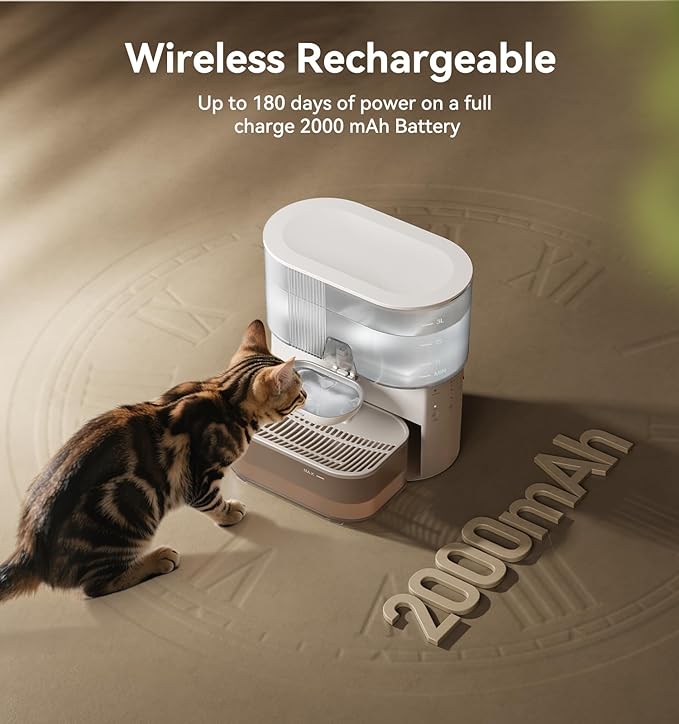 Wireless Cat Water Fountain No Filters, Wastewater Separation, FEELNEEDY Stainless Steel Bowl, 3.5L Pet Water Fountain for Cats & Dogs Dispenser, White — image 5