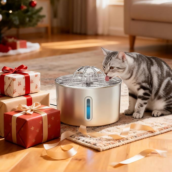 Cat Water Fountain Stainless Steel - 74oz/2.2L Automatic Large Pet Watering Bowl Dispenser for Indoor Dogs - Drinking Fountains with 3 Filter, Gifts for Cats and Kitty - Dog Waterer Bowls No Spill — image 5