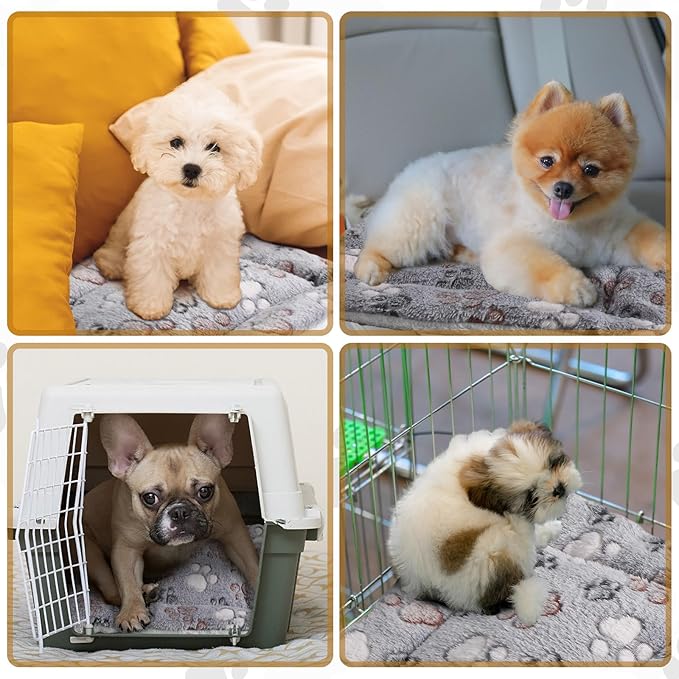 Tuanse 4 Pack Ultra Soft Dog Cat Bed Mat Small Animal Guinea Pig Bed with Cute Print Reversible Fleece Dog Crate Kennel Pad Cozy Washable Thickened Hamster Pet Beds Mat(13 x 19 Inches,Light Gray) — image 5