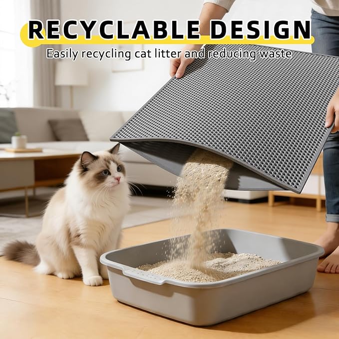 Cat Litter Mat, 30"X24" Large Double Layer Litter Trapping Mat, Waterproof/Urineproof, Easy to Clean Kitty Litter Mats for Floor, Scatter Control (Grey-1Pack) — image 5