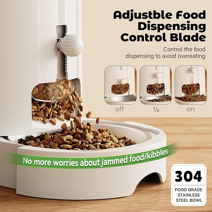JUNSPOW Automatic Cat Feeder 2-in-1 Set, Gravity Cat Food Feeder and Water Dispenser, Dog Feeding & Watering Supply with Stailess Steel Bowls, Large Capacity Low Noise, White — image 5