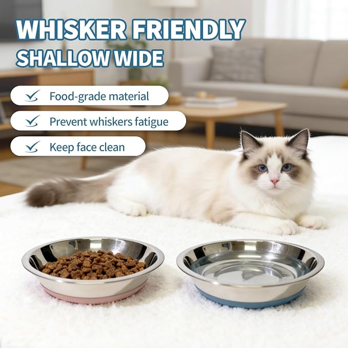 [8 Pack] Stainless Steel Cat Bowls, Cat Dishes Whisker Friendly with Non-Slip Silicone Bottom, Easy to Clean, 5.5" Shallow Wide Cat Food and Water Feeding Bowl for Indoor Outdoor Cats — image 5