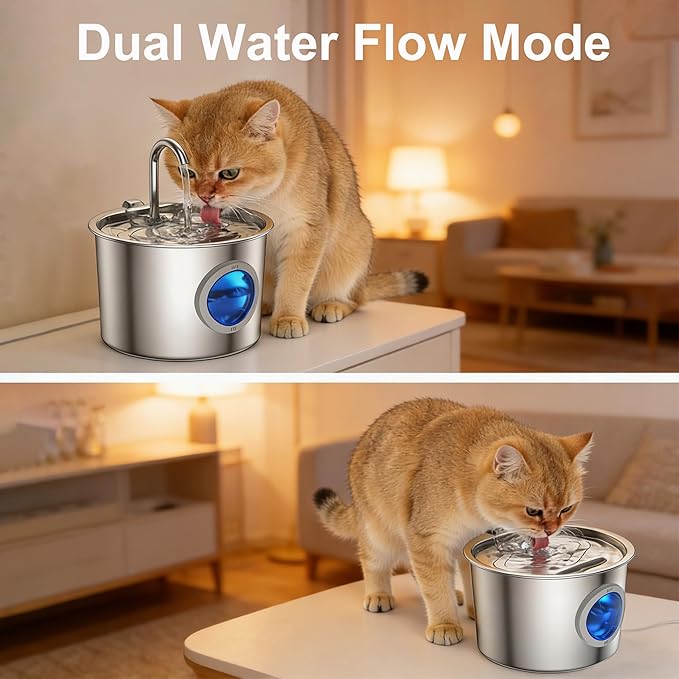 Cat Water Fountain Advanced 304 Stainless Steel 2.2L/74oz with Detachable Tank, Easy to Clean, Automatic Pet Fountain Quiet Cats Water Dispenser, Perfect for Cats Dogs Indoor — image 5