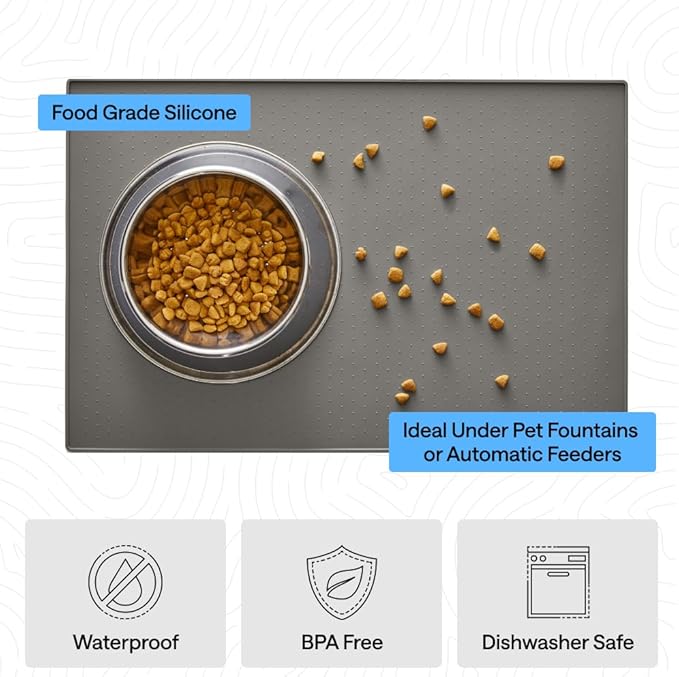 GORILLA GRIP 100% Waterproof Raised Edge BPA Free Silicone Pet Feeding Mat, Dog Cat Food Mats Contain Spills Protects Floors, Placemats for Cats and Dogs Water Bowl, Pets Accessories 18.5x11.5 Gray — image 5