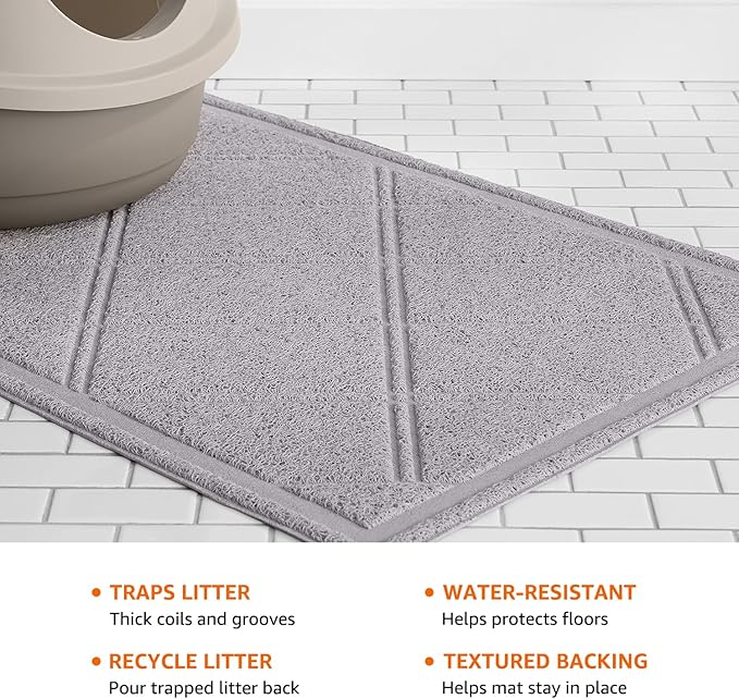 Amazon Basics Less-Mess Litter Trapping Cat Litter Box Mat, Soft on Kitty Paws, Waterproof, Scatter Control, 24" x 35", Grey — image 5