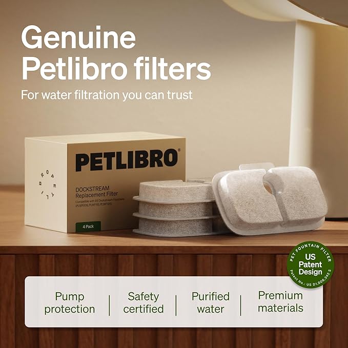 PETLIBRO 4 Packs Replacement Filters for Dockstream Cat Water Fountain PLWF105/PLWF115/PLWF005, 2 Months Set of Replacement Filters for Ultra Quiet Pet Water Fountain — image 5